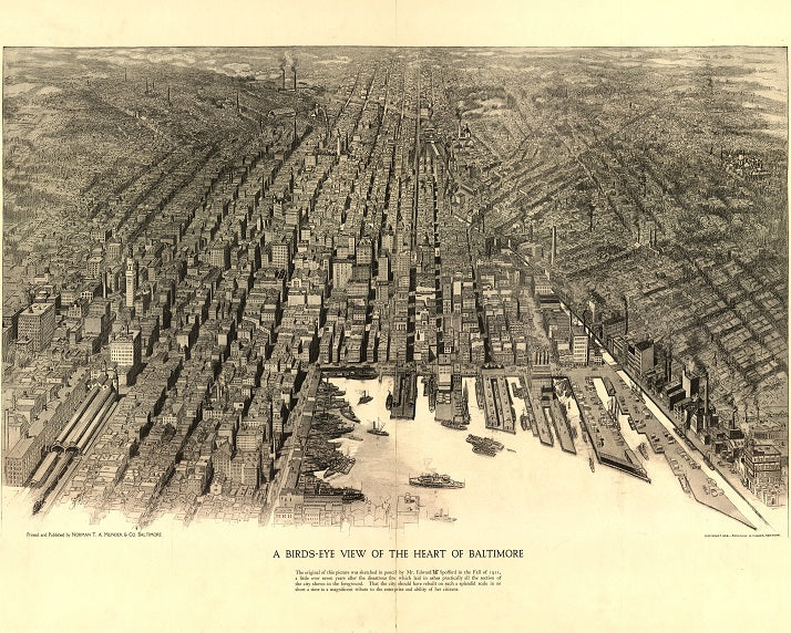 1912 Birdseye view of Baltimore Print