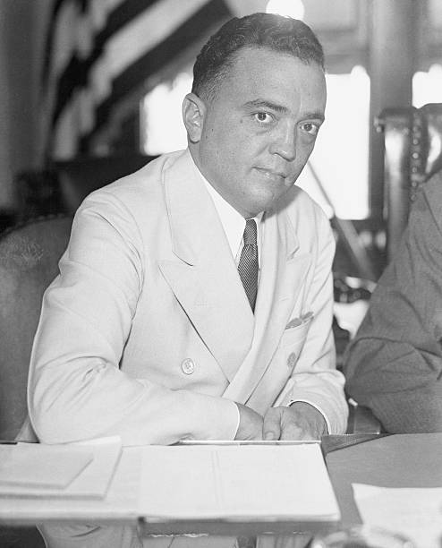 Edgar Hoover of the US Department of Commerce at the Greenwich Street Police Station during the investigation of the Lindbergh Kidnapping case.