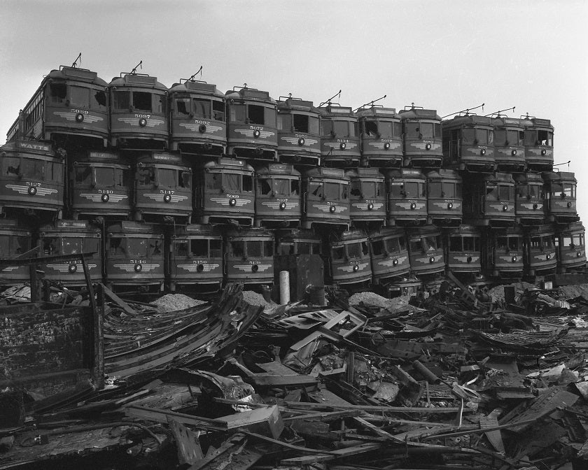 LA Streetcars at the Junkyard 1950s Print