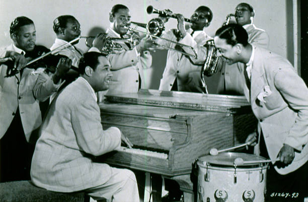 Publicity photo for Duke Ellington and his big band was issued circa 1930 in New York City.