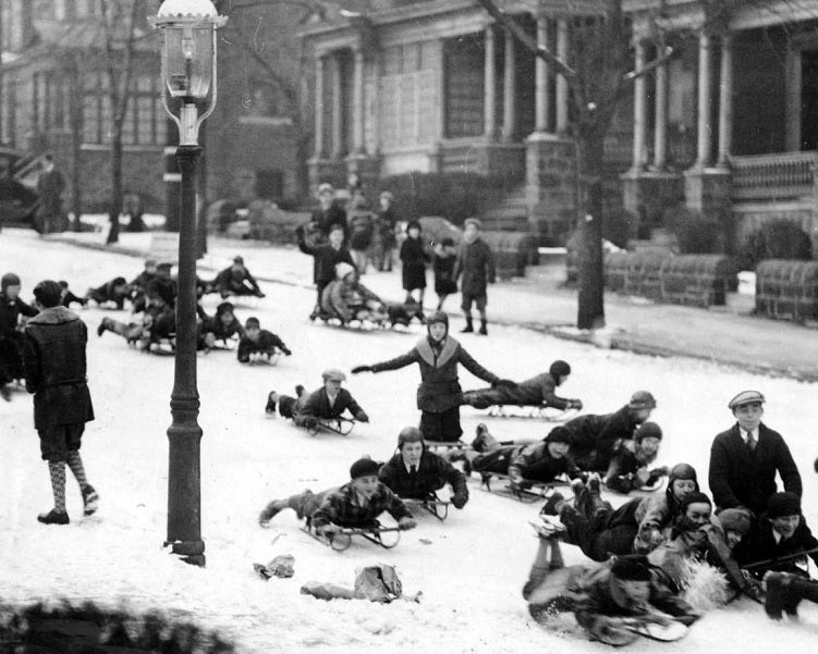 Sledding on Pine 1930 Print