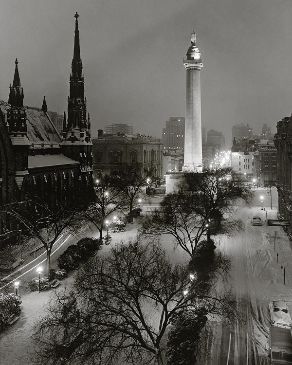 Snowy Mount Vernon Place 1950s Print