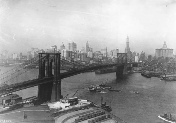 The Brooklyn Bridge in New York City which connects Brooklyn with Manhattan.