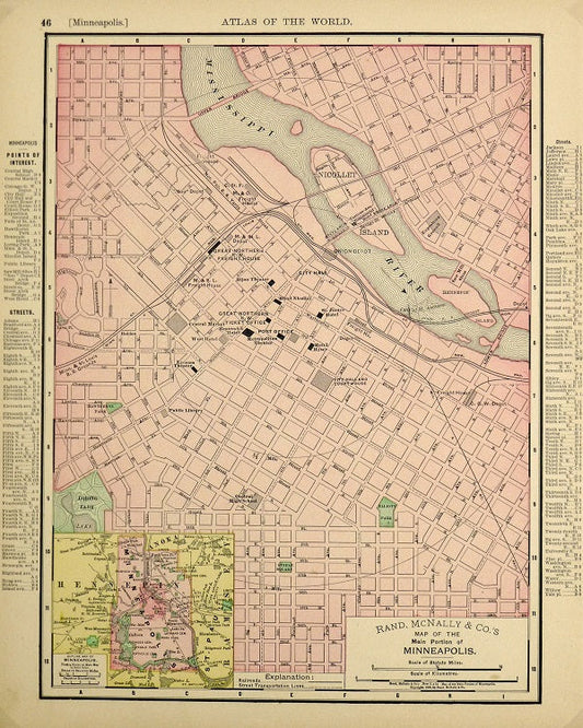 1895 Map of Minneapolis Print