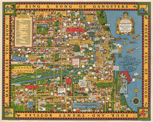 1931 Map of Chicago's Gangland Print