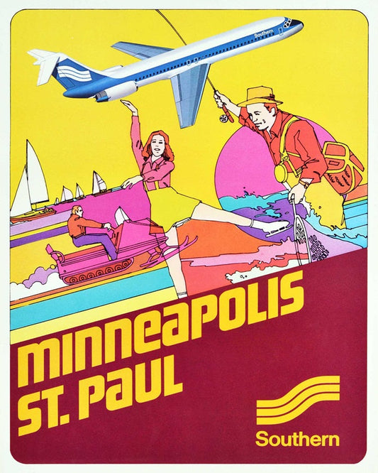 1970s Southern Airways Minneapolis Travel Poster Print