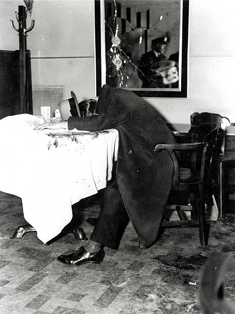 23rd October 1935 New York USA The bloodied bullet ridden body of American gangster Arthur Flengheimer known as Dutch Schultz lies slumped over