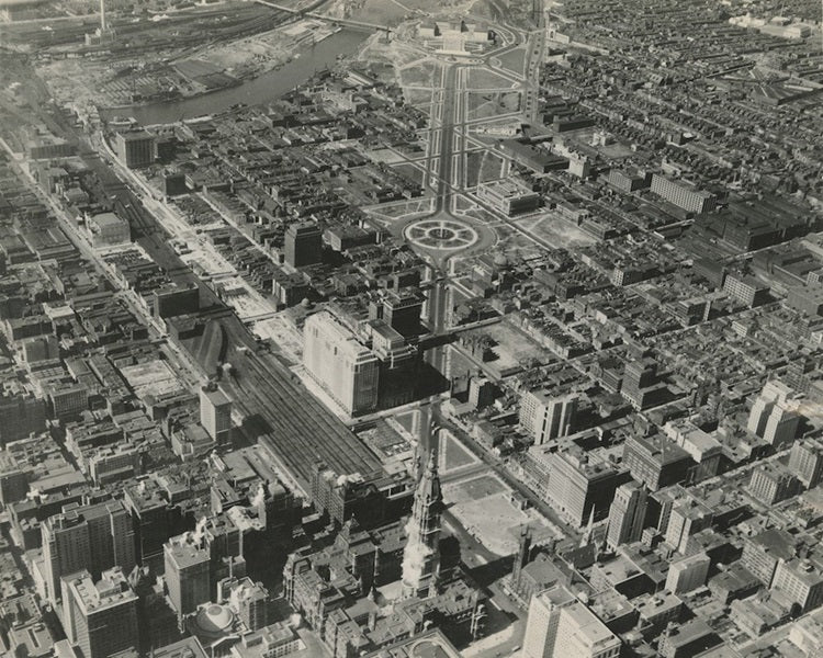 Aerial view of Benjamin Franklin Parkway 1936 Print