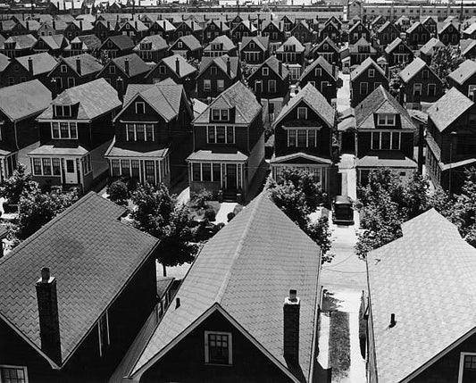 An aerial view of a suburban housing development in Rego Park Queens New York circa 1935.