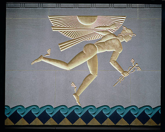 Bas-relief depicting Mercury from the exterior of one of the 14 buildings built 1931-40