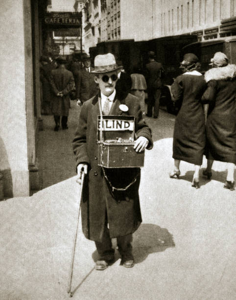 Blind man begging Great Depression New York USA 1933.