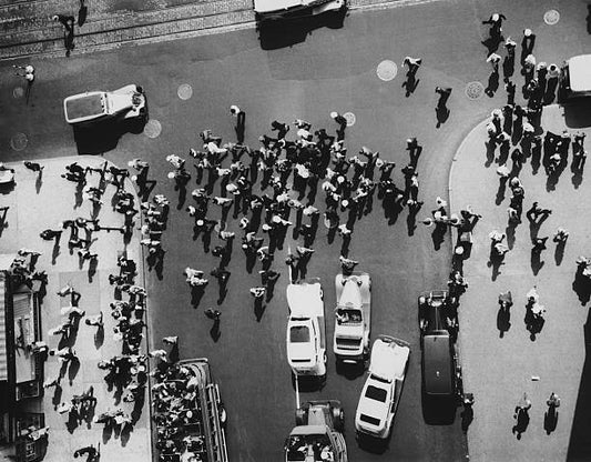 Crowds of shoppers in New York City circa 1935.
