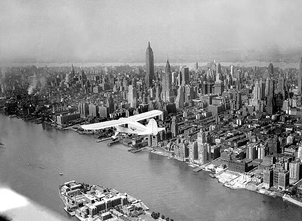 Daily News plane flies over Manhattan.