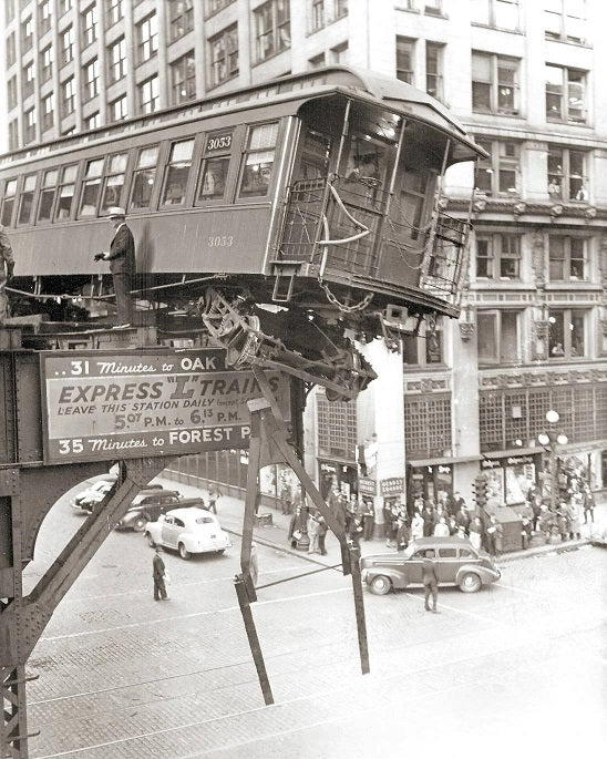 Derailed 'L' Train 1940s Print
