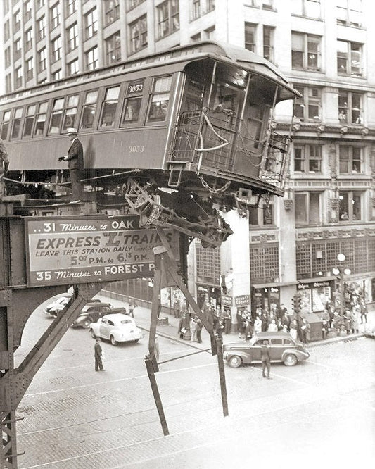 Derailed 'L' Train 1940s Print