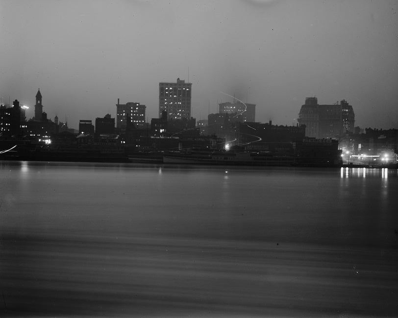 Detroit Skyline at Night 1910s Print