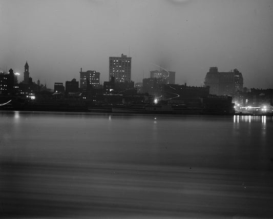 Detroit Skyline at Night 1910s Print