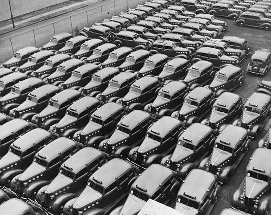 Empty New York taxis fill Terminal System yard at 11th and 45th Streets during taxi strike.