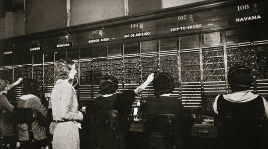 Female workers in the telephone room New York Stock Exchange USA early 1930s.