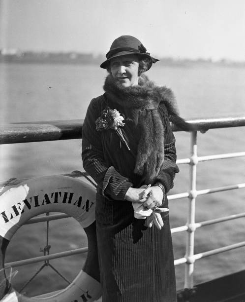 Lady Nancy Astor American-born British politician the first woman to sit in Great Britain's House of Commons standing on the deck of the ocean