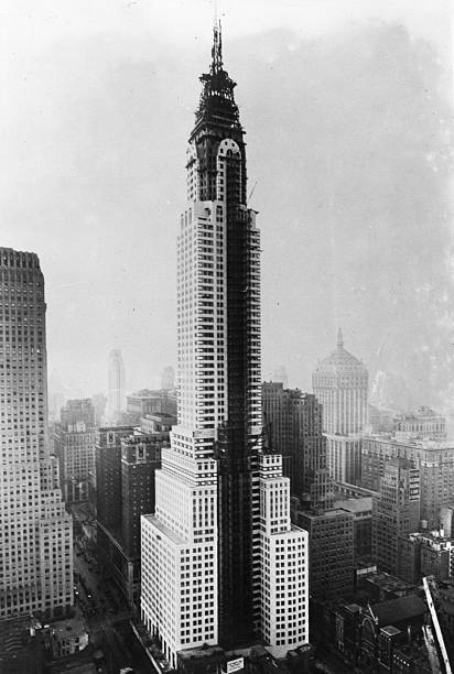 Last stages in the construction of the Chrysler Building New York designed by William Van Alen.