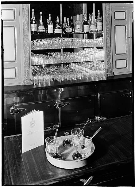 Madison Hotel 58th Street and Madison Avenue. Green Bar detail old fashioned cocktail setup.
