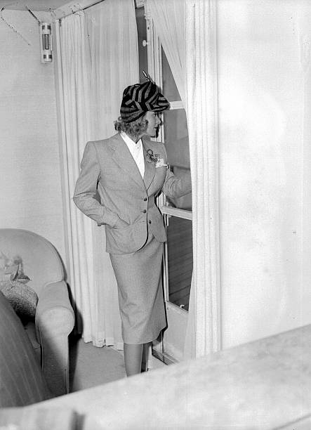 Marlene Dietrich arriving aboard the liner Normandie.