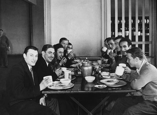 New Civilian Conservation Corps Reforestation recruits from New York City enjoy an Army meal during their two-week training period Fort Slocum New