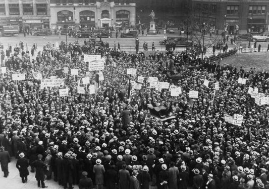 Supporters of the Civil Works Administration protesting against the forthcoming abolition of the organization outside City Hall New York City March