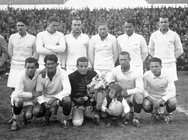 The Yugoslavian team prior to their FIFA World Cup match against Brazil at the Parque Central in Montevideo 14th July 1930. Yugoslavia won 2-1. Back