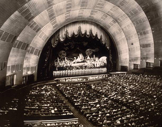 The crowd watching a show at the Radio City Music Hall inside the Rockefeller Centre New York.