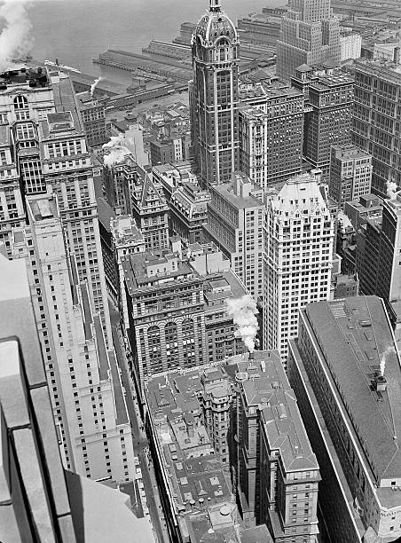 View from One Wall Street looking west New York City New York circa 1930.
