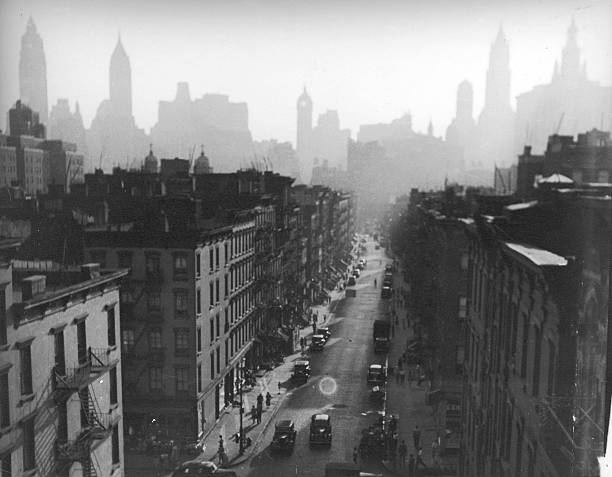 View of lower Manhattan from the Manhattan Bridge New York New York 1939.