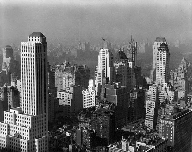View of the skyline looking northwest at various Fifth Avenue hotels and buildings New York 1930.