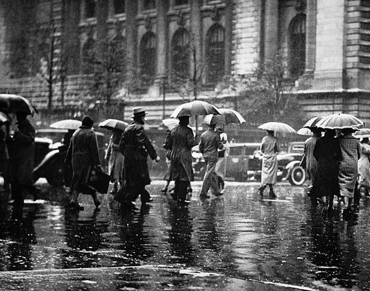 Pedestrian passing street rainy weather new york usa